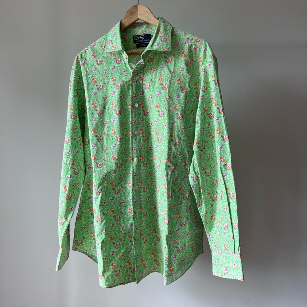 Ralph Lauren Light Green Floral Button Down Shirt